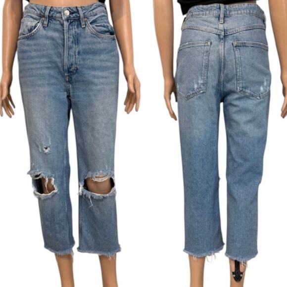 We the Free People 27 tapered cropped distressed button fly jean J2 2728 - Picture 1 of 12